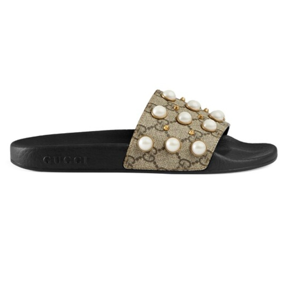 Gucci GG Supreme Slides With Pearls Size 37